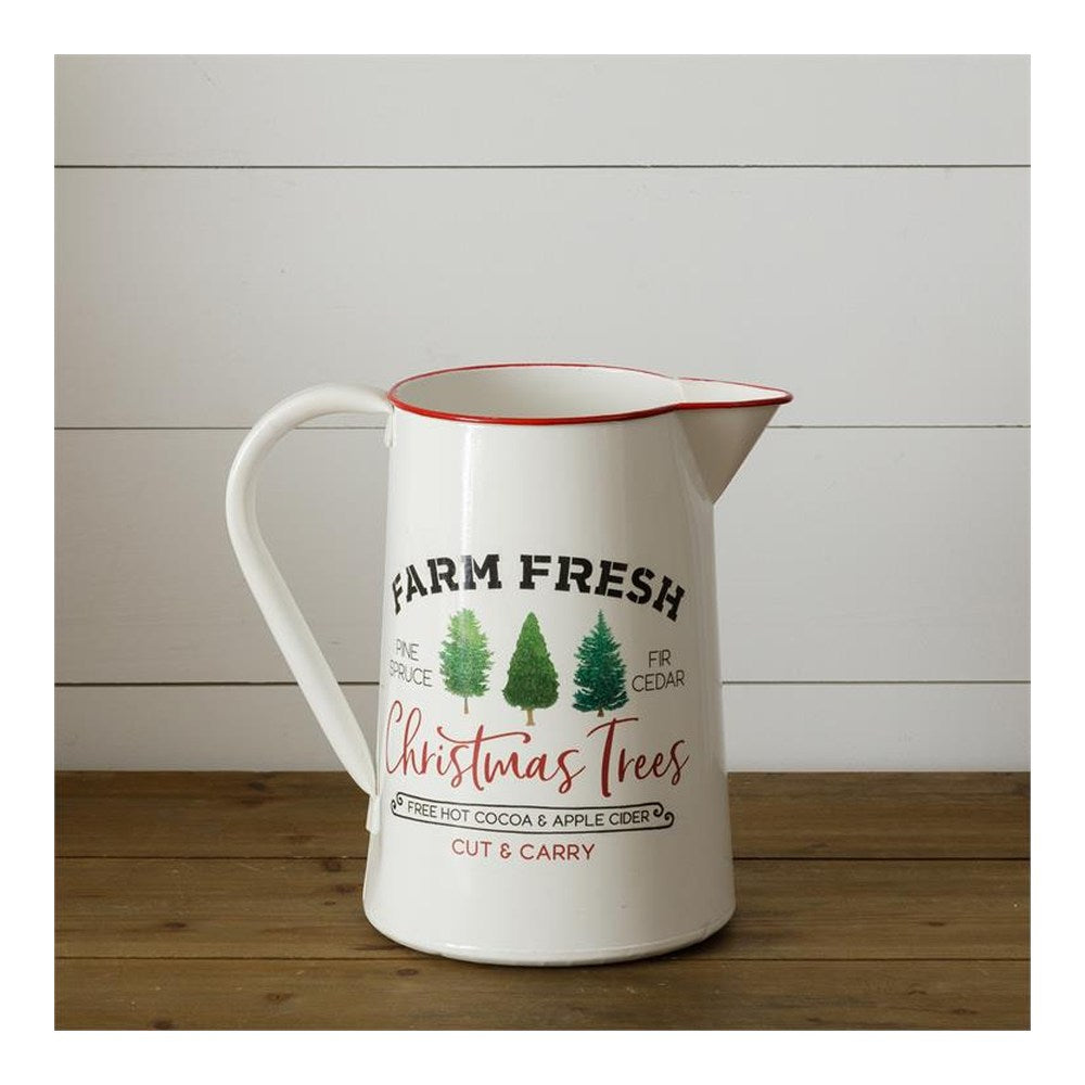 Your Heart's Delight Farm Fresh Christmas Trees Pitcher, White, Metal