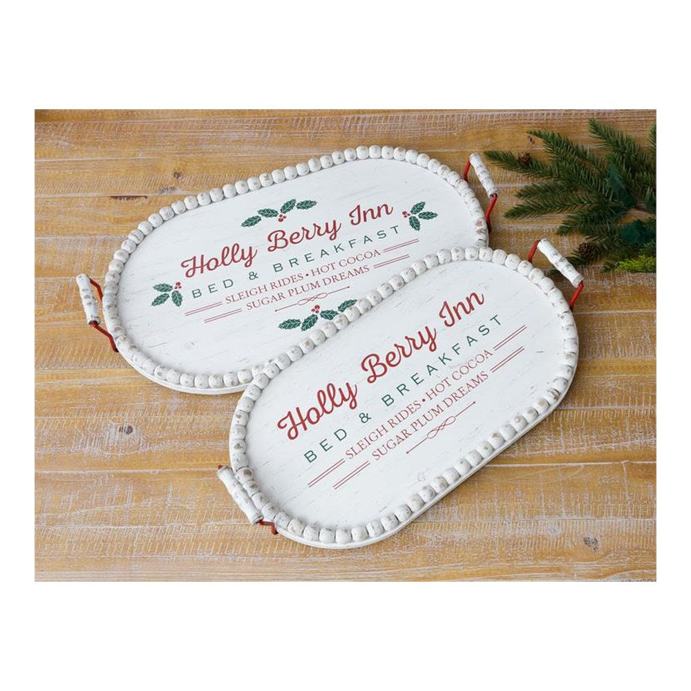 Your Heart's Delight Holly Berry Inn Trays, Set of 2, Oval with Beaded Edge