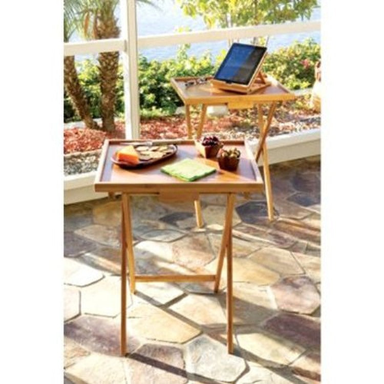 Lipper International Bamboo Snack Table, Set of 2, Brown