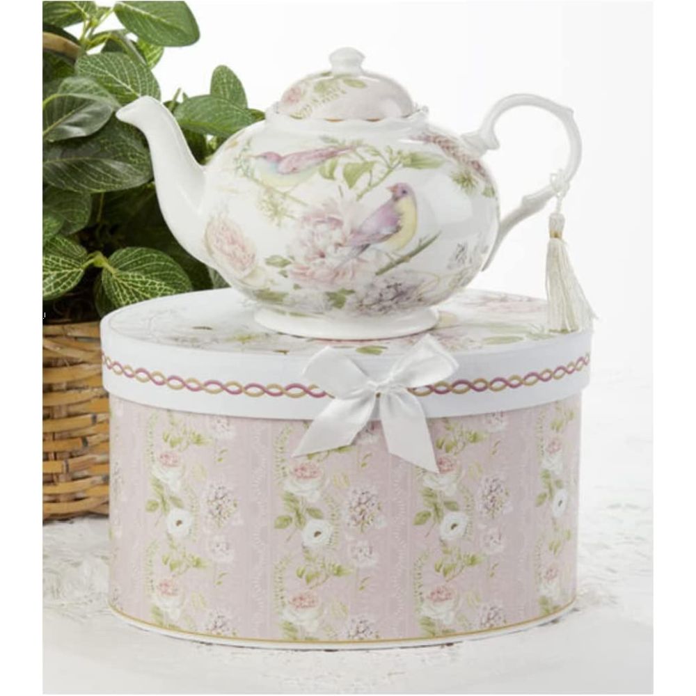 Delton 9.5 X 5.6" Porcelain Tea Pot, Rose Bird
