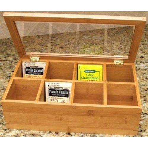 Lipper International Bamboo Tea Box, 8-Compartment with Acrylic & Bamboo Lid