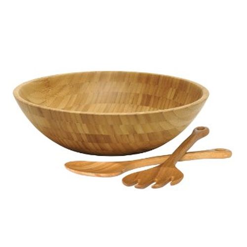 Lipper International Bamboo Bowl with Pair of Servers, Brown