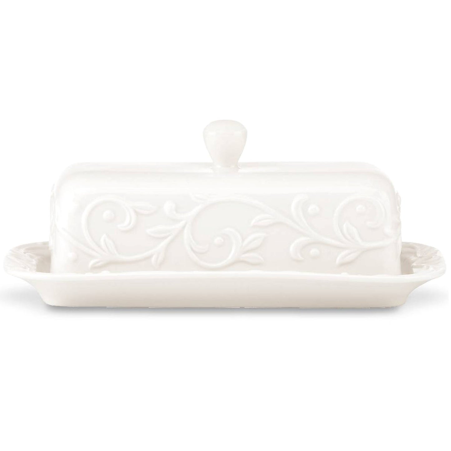 Lenox Opal Innocence Carved Covered Butter Dish.