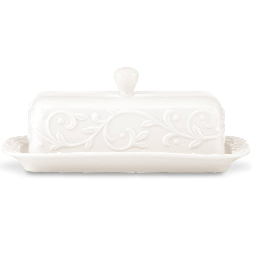 Lenox Opal Innocence Carved Covered Butter Dish.
