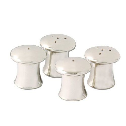 Leeber Mushroom Salt & Pepper Shaker, Set of 4, Silver-Plated, 1.25"