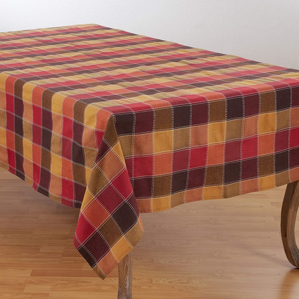 Saro Lifestyle Stitched Plaid Tablecloth 70"X140" Oblong, Multi