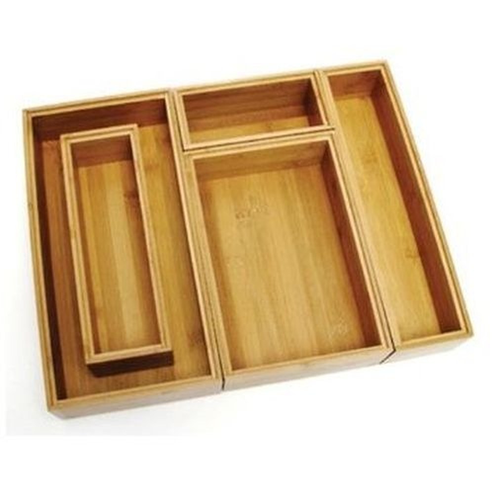 Lipper International Bamboo Organizer Boxes, 5-Piece Set, Brown