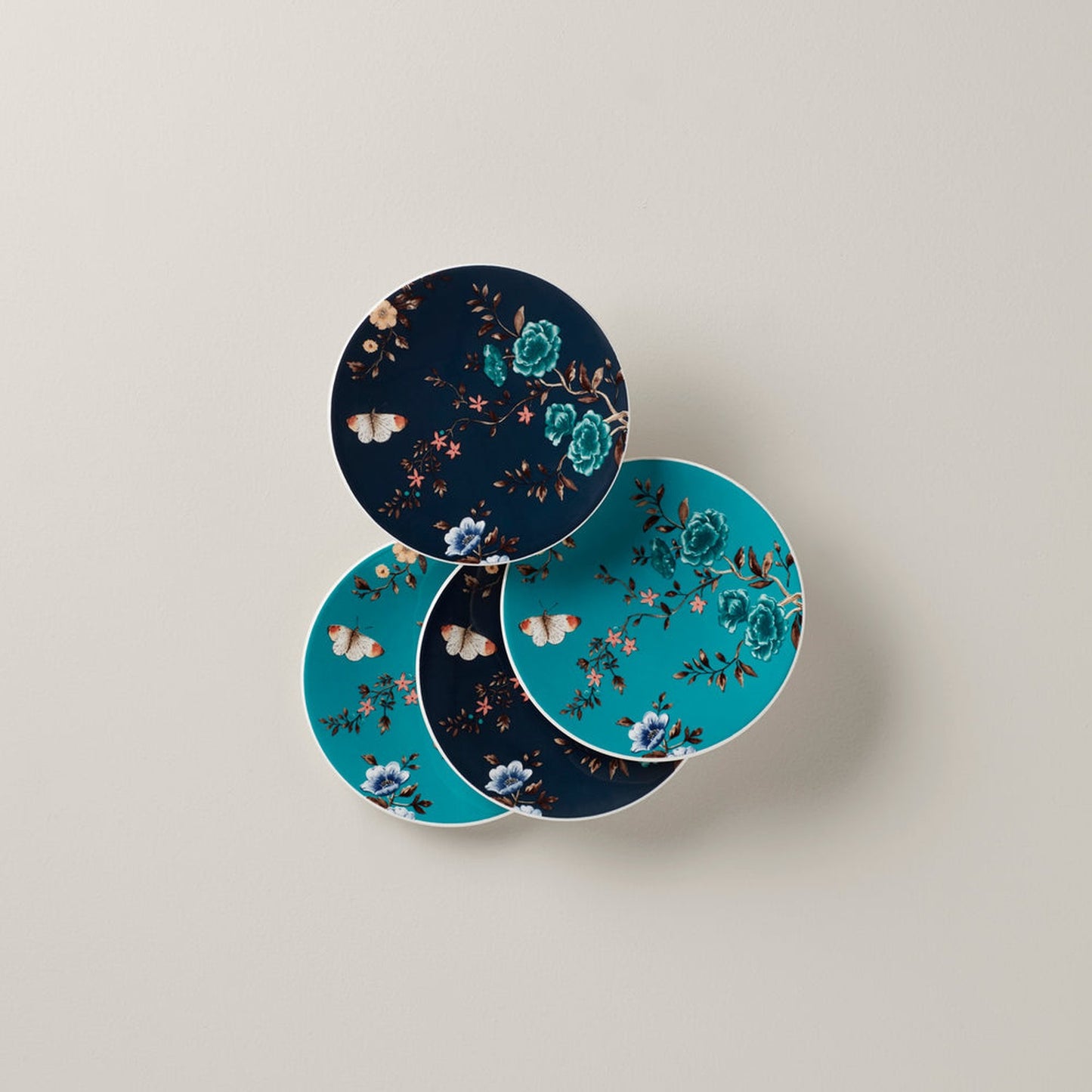 Lenox Sprig & Vine Tidbit Plate, Navy/Turquoise, Set Of 4