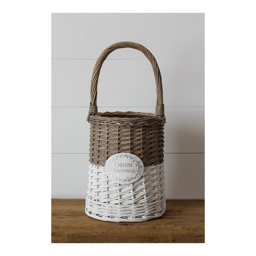 Your Heart's Delight Basket - Choose Happiness, Round, Brown, Willow