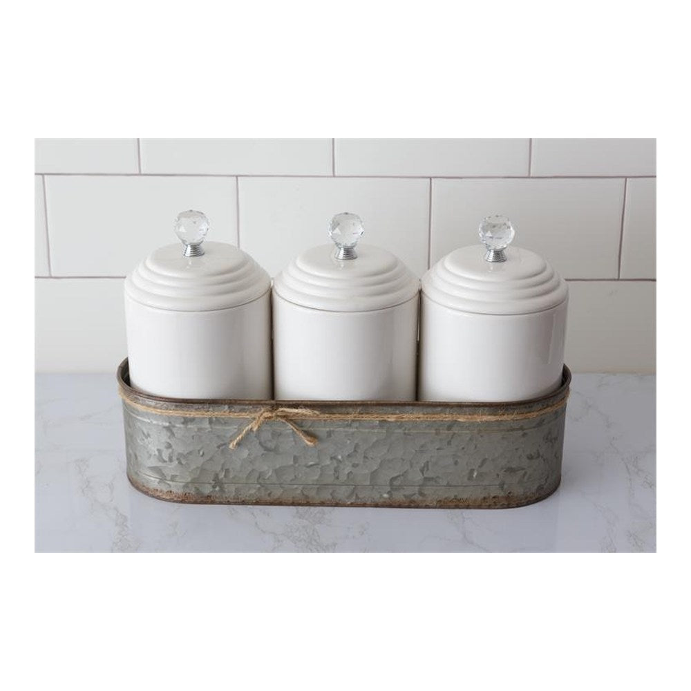 Your Heart's Delight Canister Set with Galvanized Caddy, Gray, Dolomite