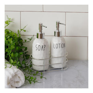 Your Heart's Delight Lotion & Soap Dispensers Set with Metal Caddy, White