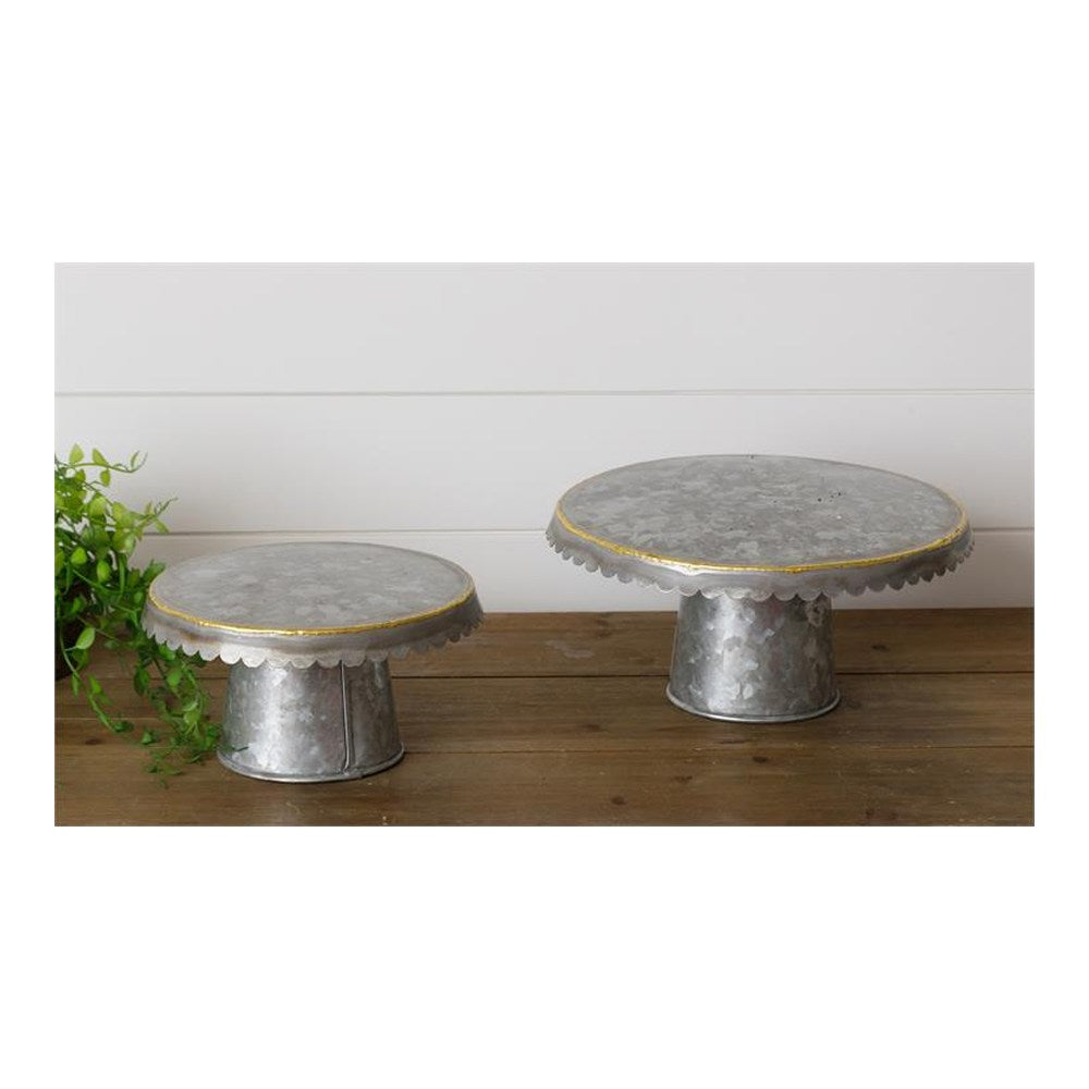 Your Heart's Delight Galvanized Cake Stands With Gold Welding, Set of 2, Gray
