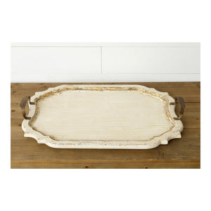 Your Heart's Delight Gold Distressed Scallop Edge Tray, Cream, Wood