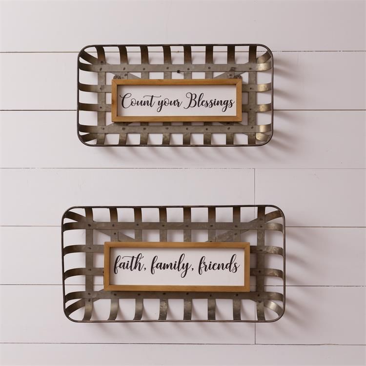 Set of 2 Wall Hangings - Faith, Family, Friends, Blessings, , Metal