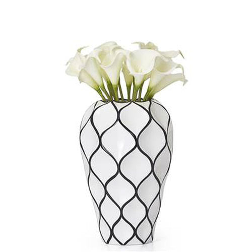 Torre & Tagus Abstract Lattice Outline Ceramic Vase, White