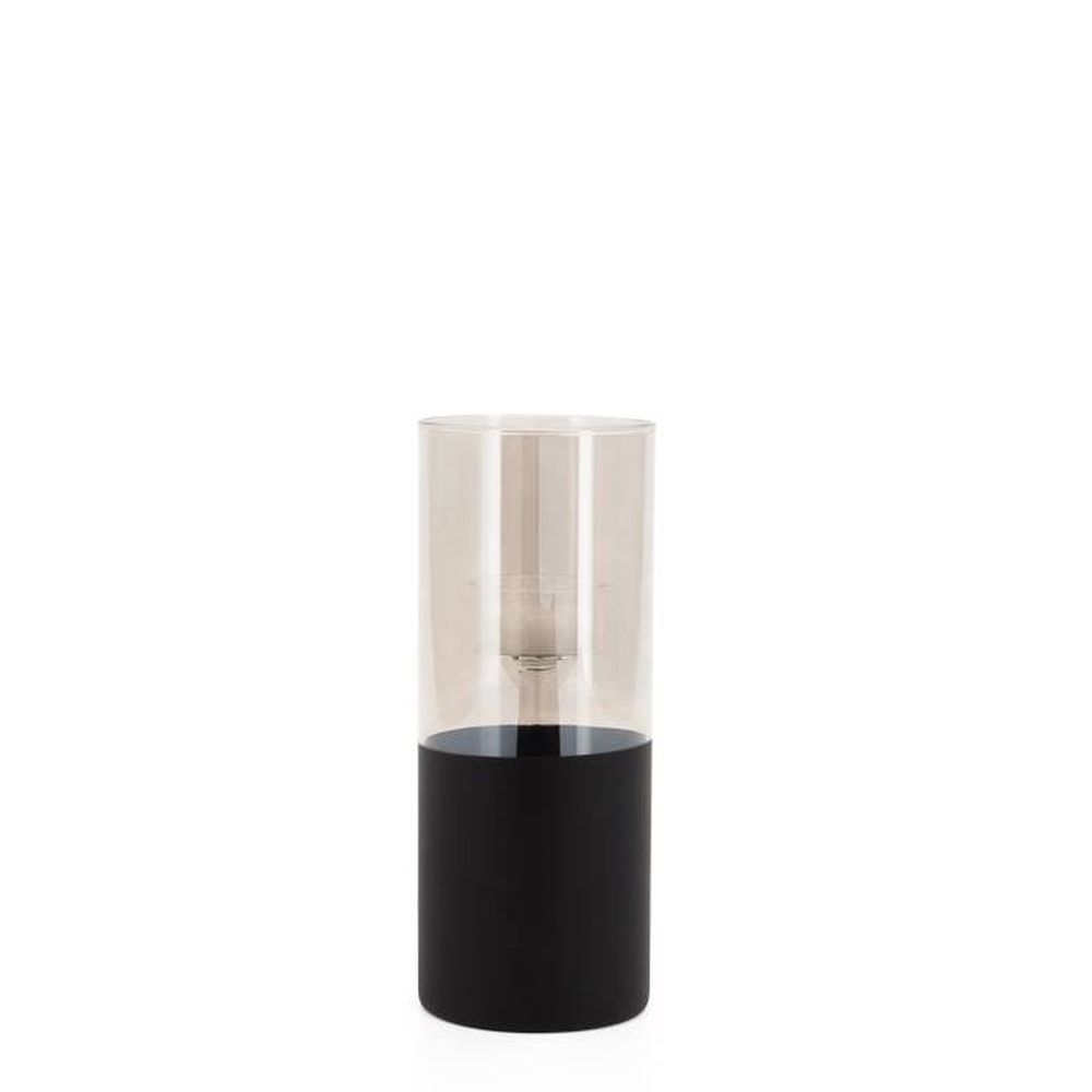 Torre & Tagus Onyx Base Smoke Glass Cylinder Tealight Holder, Black, 5"