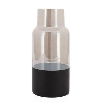 Torre & Tagus Onyx Base Smoke Glass Cylinder Vase, Clear, 10"