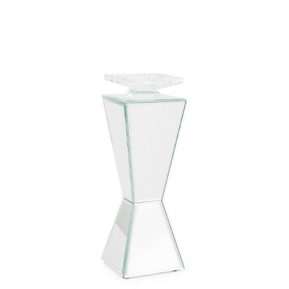 Torre & Tagus Lux Mirror Tapered Pillar Candle Holder, White, 9" x 4" x 4"