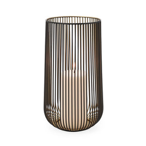 Torre & Tagus Rama Ribbed Golden Black Wire Hurricane, 9" x 6.5" x 6.5"