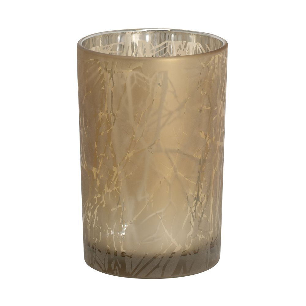 Torre & Tagus Branch Silhouette Etch Gold Glass Hurricane Vase Candleholder