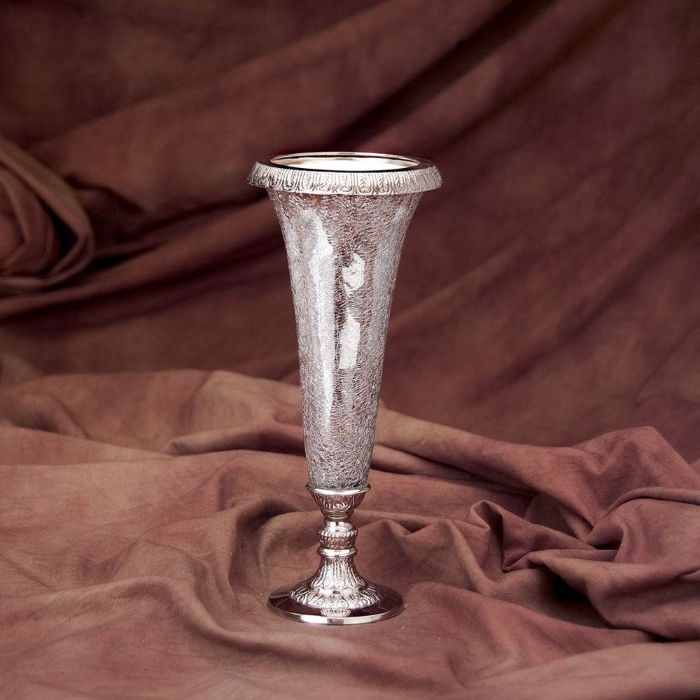 Godinger Crackle Glass Vase/Silver Base by Godinger