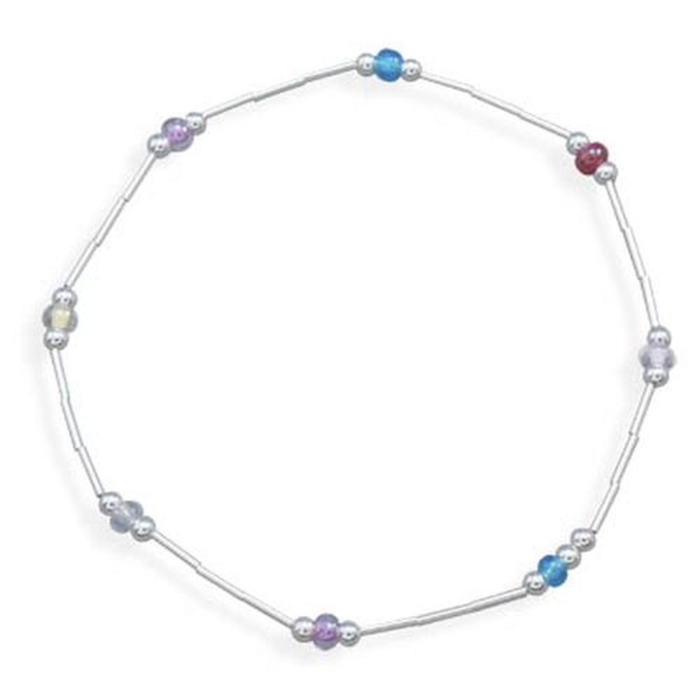 MMA 9" Liquid Silver Anklet with Glass Beads