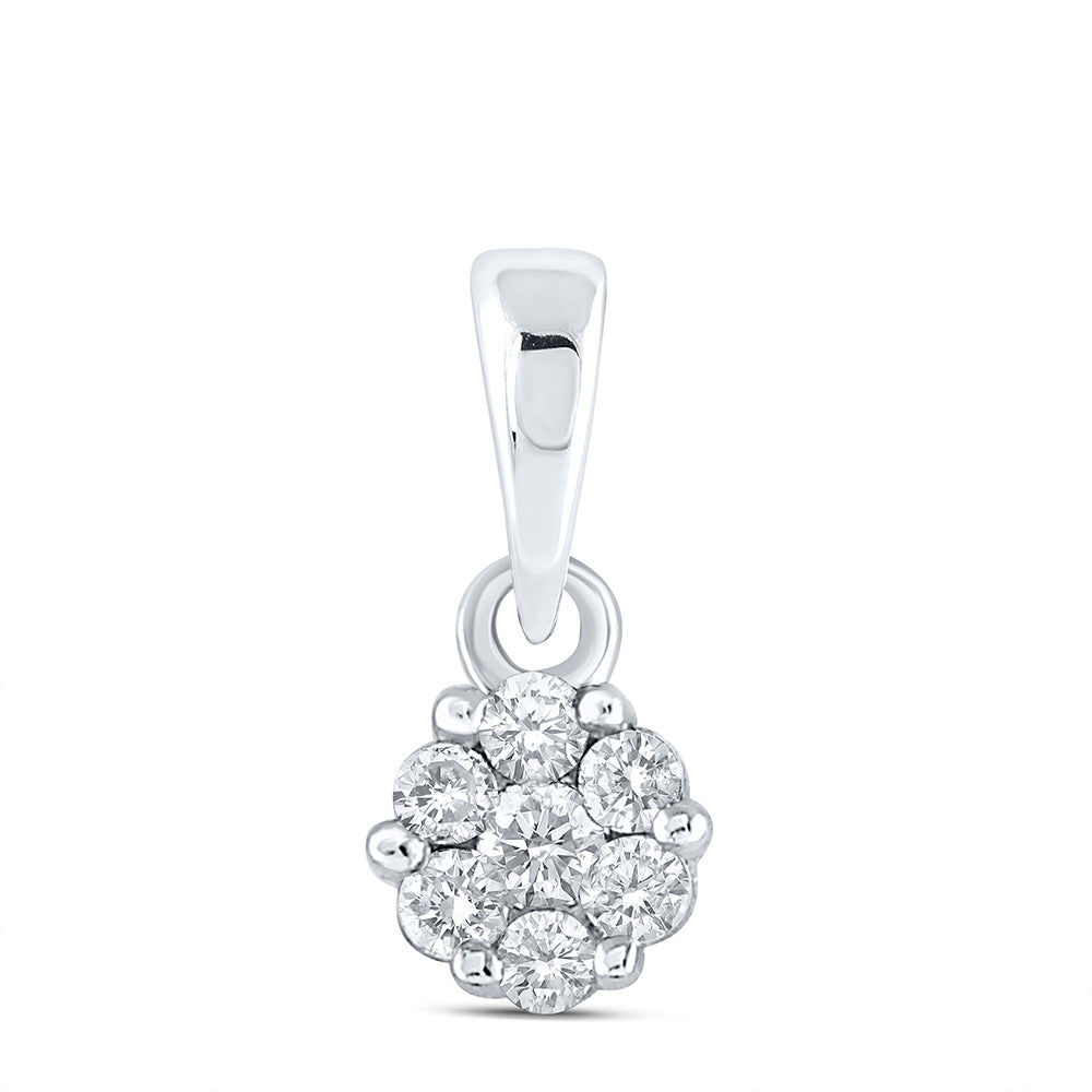GND 14kt White Gold Womens Round Diamond Flower Cluster Pendant 1/10 Cttw by GND
