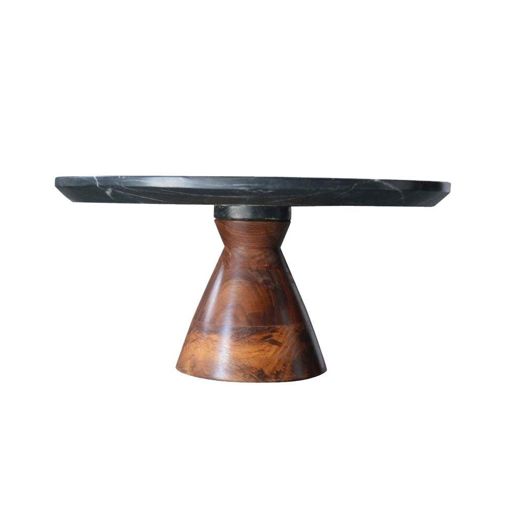 BIDKHome Black Marble with Wood Pedestal Cake Stand - 15