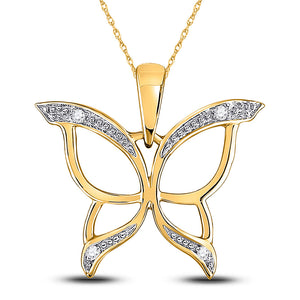 GND 10Kt Yellow Gold Womens Round Diamond Butterfly Bug Pendant .03 Cttw by GND
