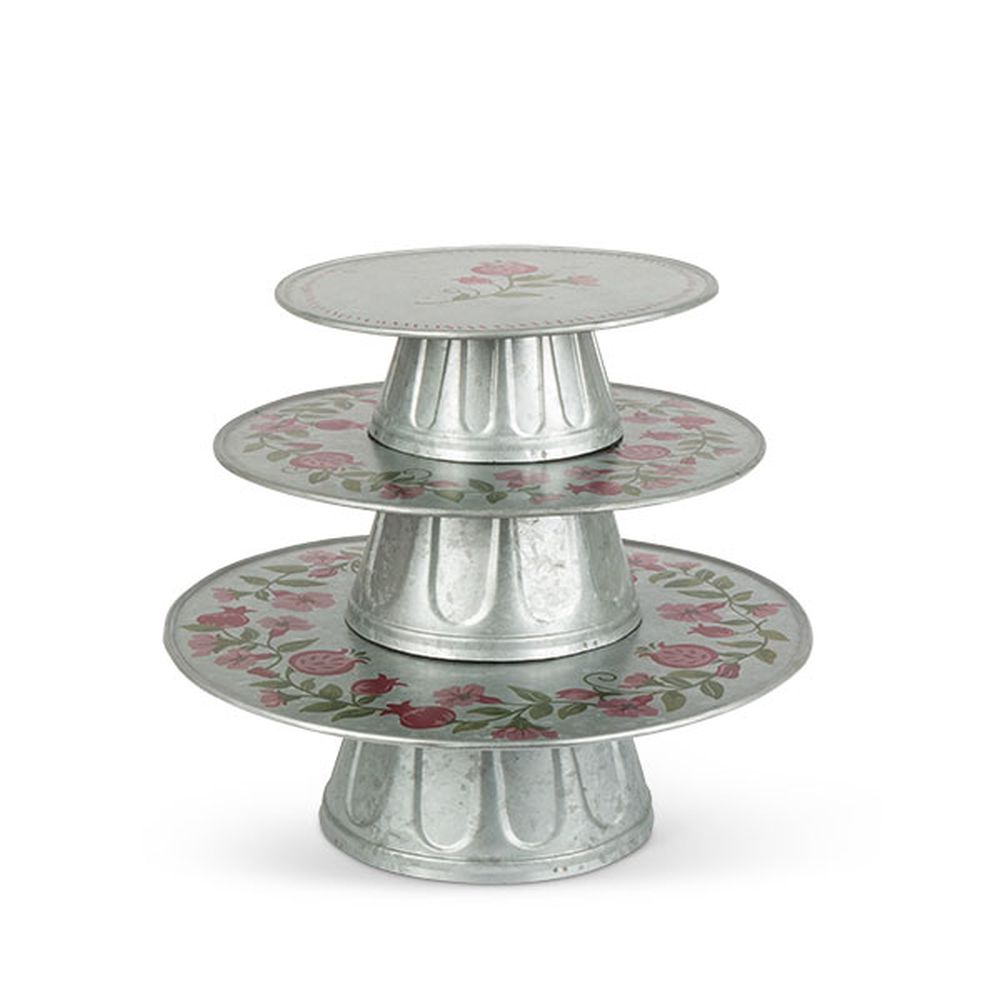 Gerson Companies 3-Tiered Stacking Pomegrante Pattern Cake Pedestal