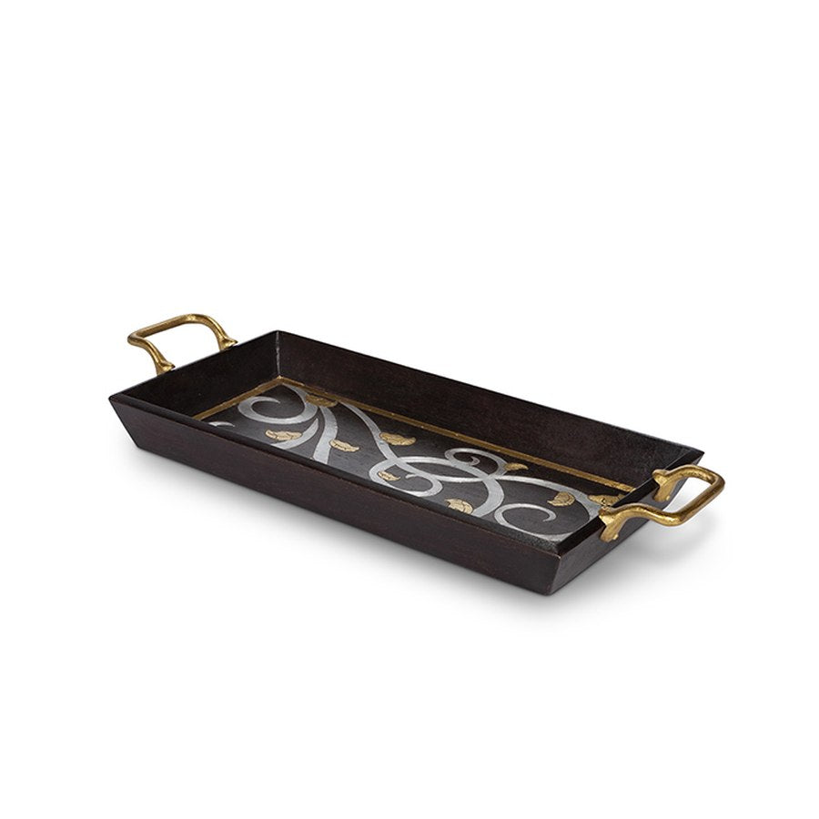 Gerson Companies Gold Leaf Rectangle Wood Tray with Handle