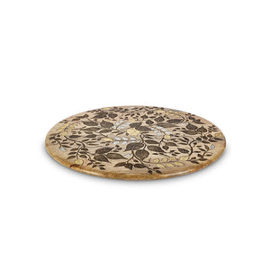 Gerson Companies Mango Wood with Inlay and Laser Leaf Lazy Susan by The GG Collection