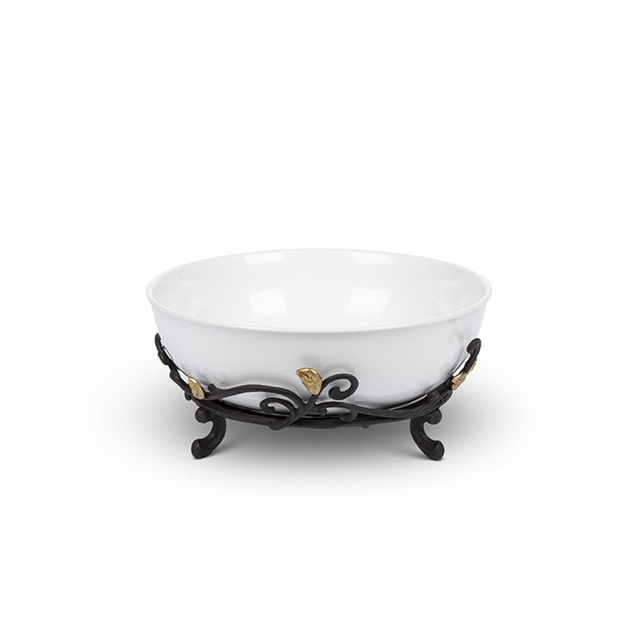 Gerson Companies Gold Leaf Stoneware Large Serving Bowl with Metal base by The GG Collection