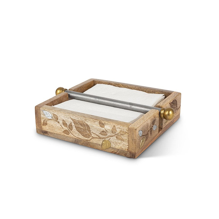 Gerson Companies Mango Wood with Inlay and Laser Leaf Napkin Holder by The GG Collection
