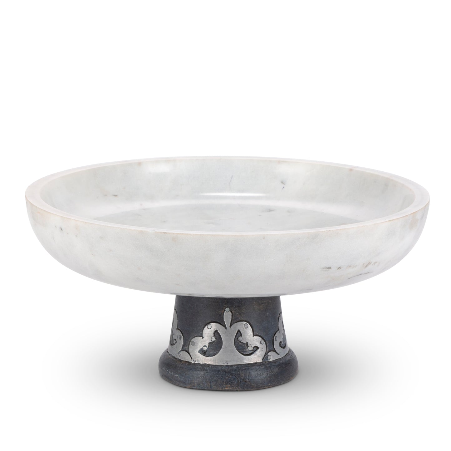 Gerson Company White Marble Bowl On Gray Washed Metal Inlay Pedestal
