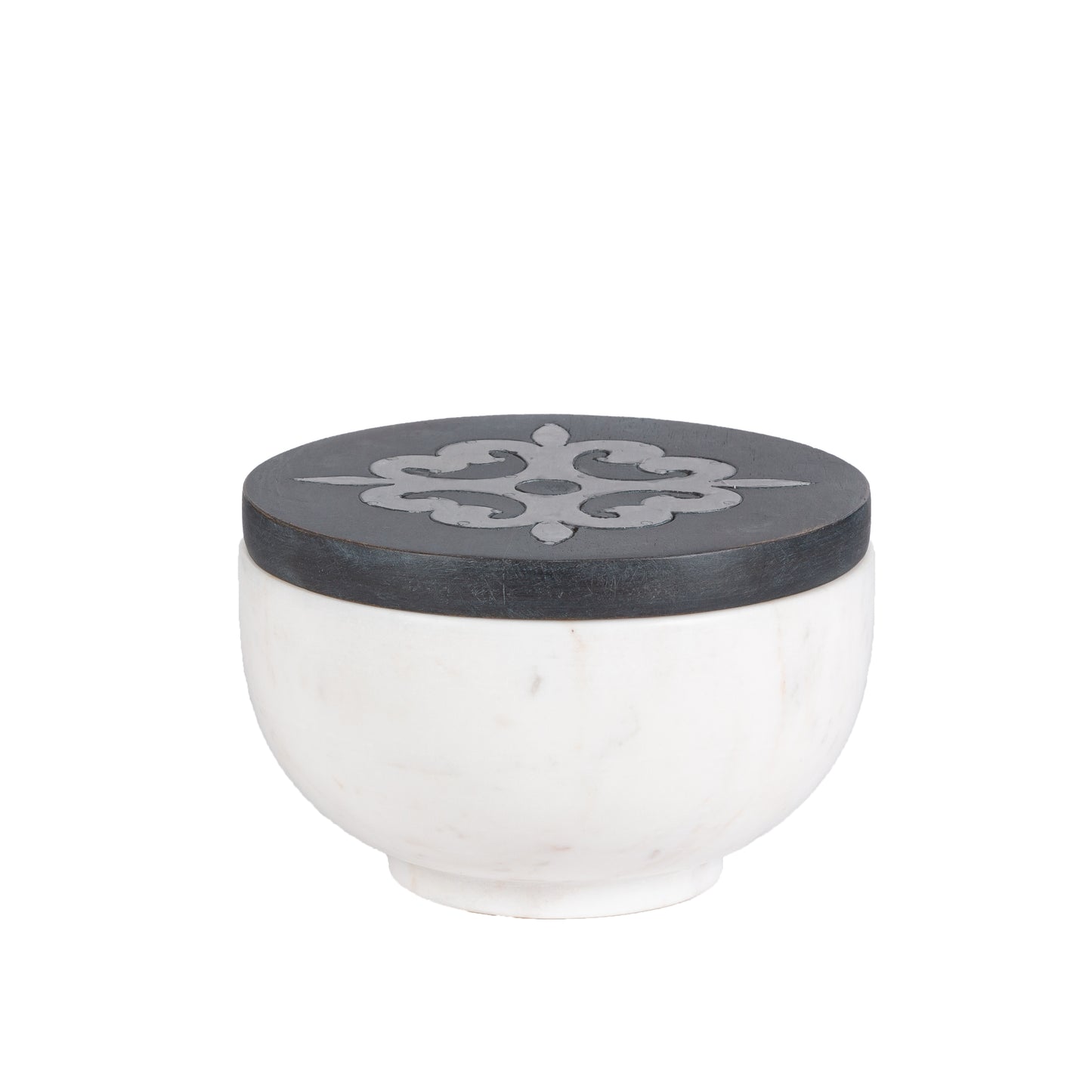 Gerson Company White Marble Canister With Gray Washed Metal Inlay Lid