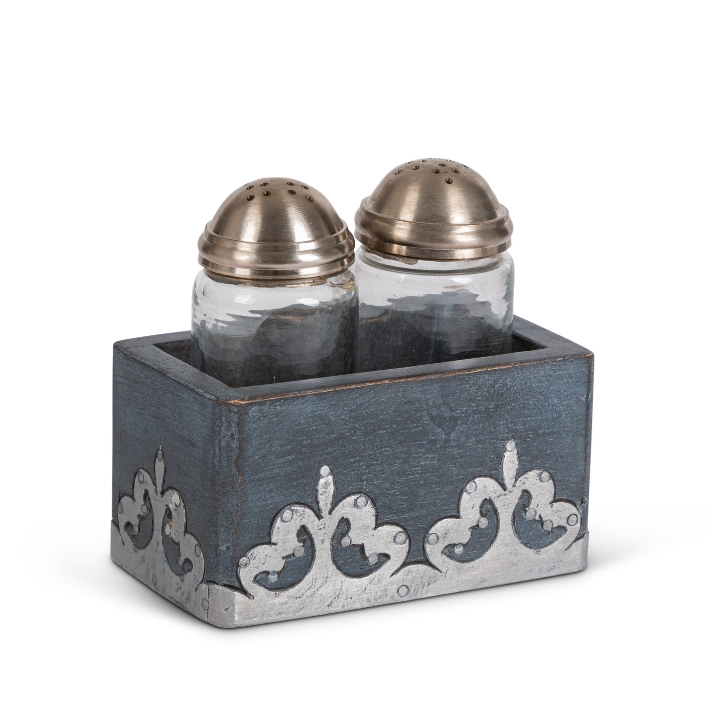 Gerson Company Gray Washed Metal Inlay Salt & Pepper Set