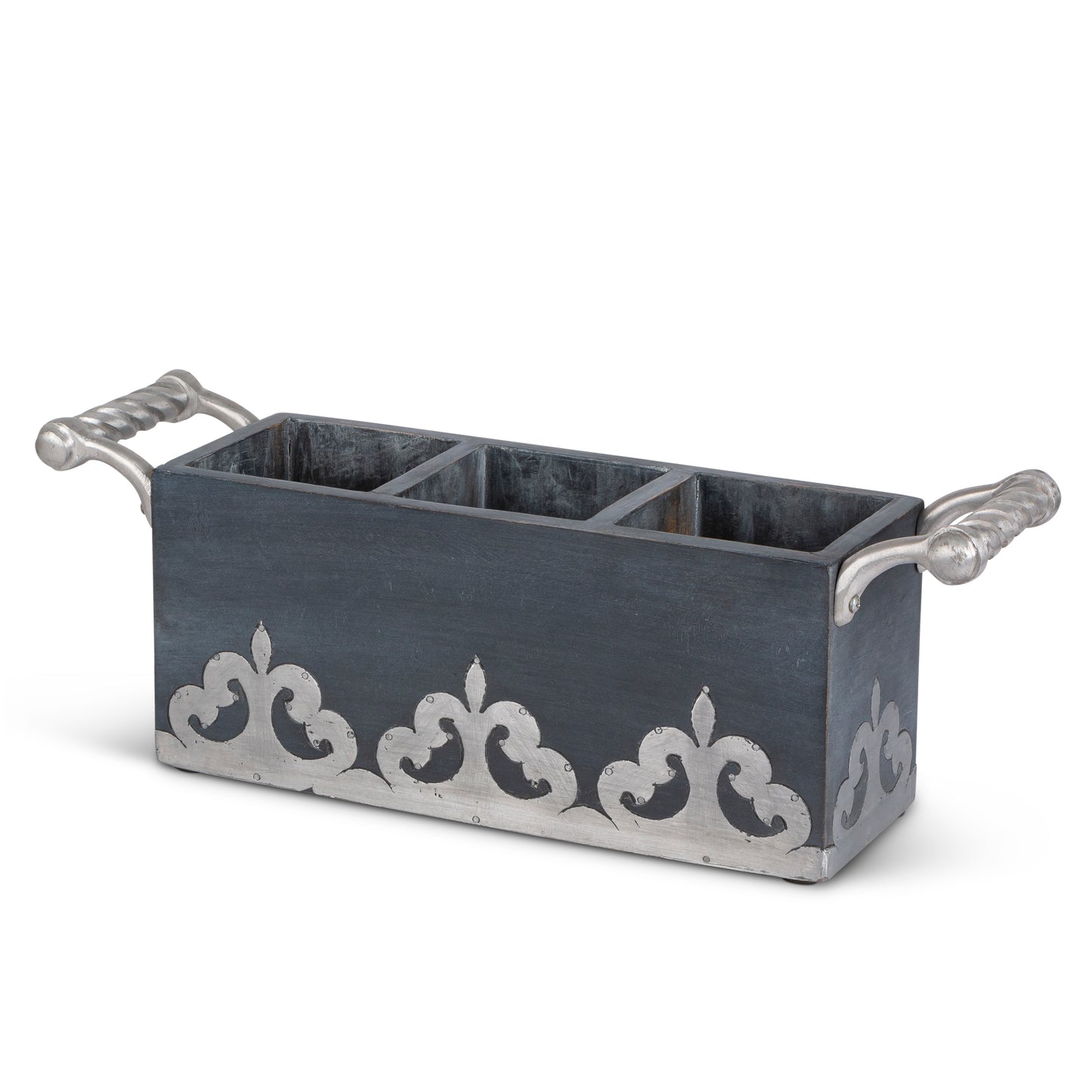 Gerson Company Gray Washed Metal Inlay Flatware Caddy