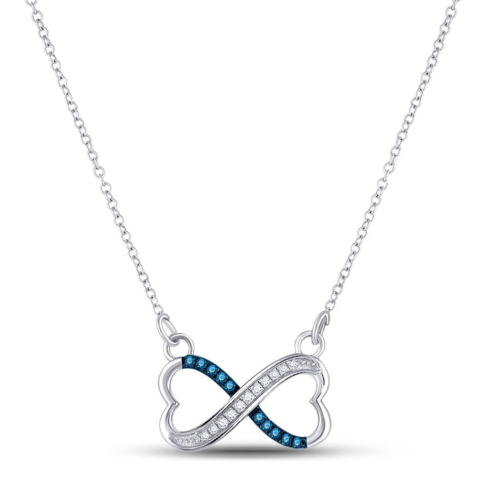 Sterling Silver Round Blue Color Enhanced Diamond Infinity Necklace 1/6 Cttw