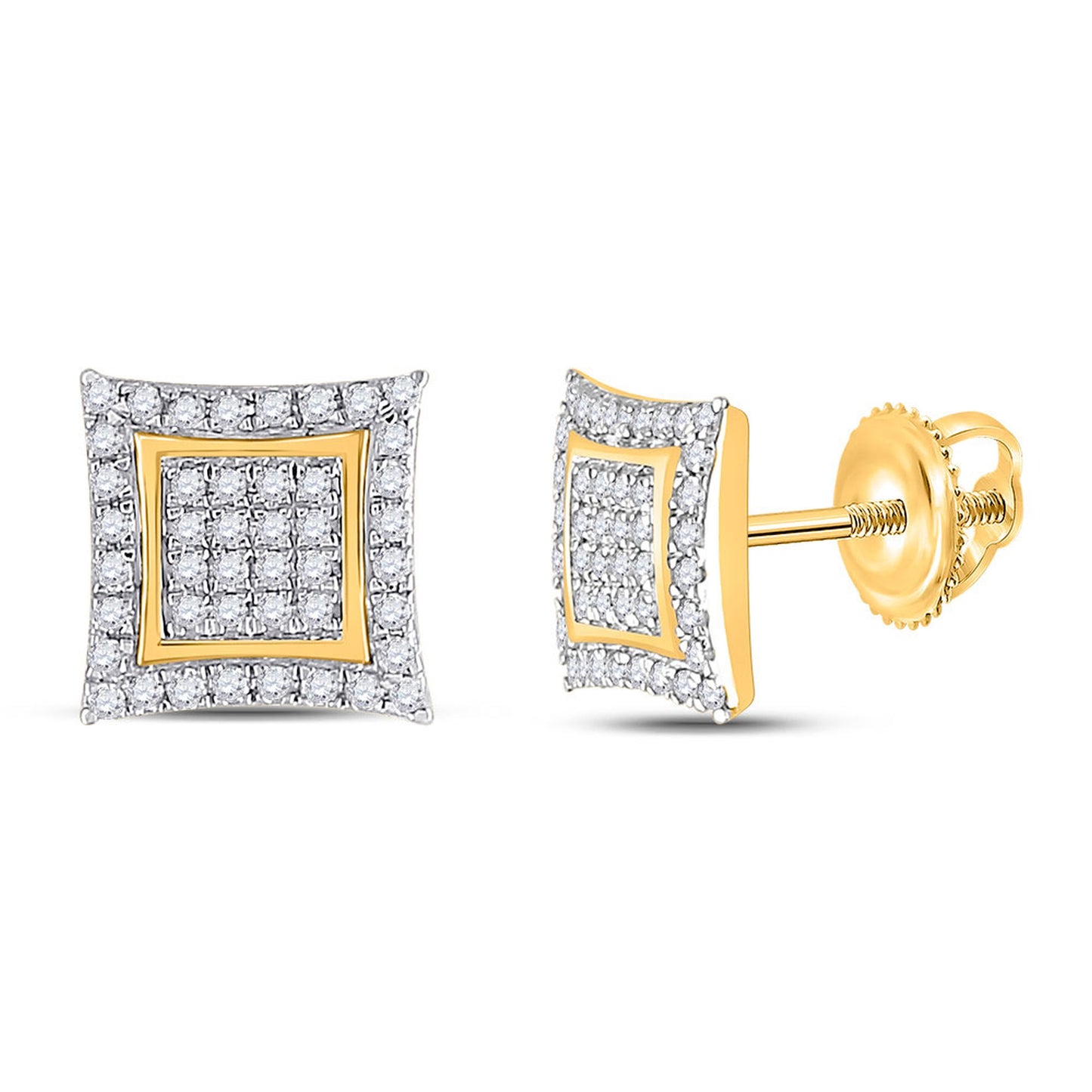 GND 10kt Yellow Gold Womens Round Diamond Kite Square Earrings 1/4 Cttw by GND