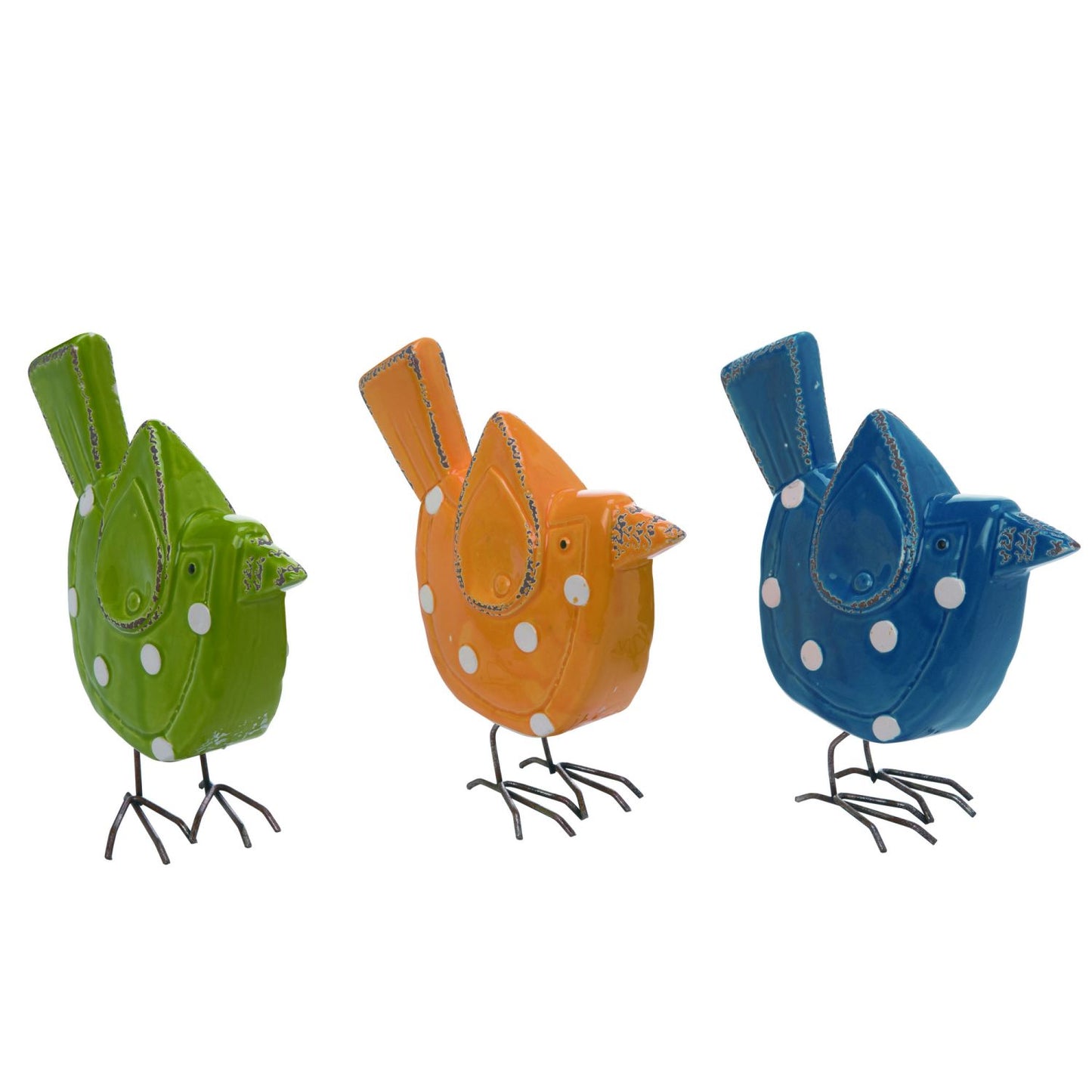 Transpac Ceramic Polka Dot Bird Decor, Set Of 3, Assortment