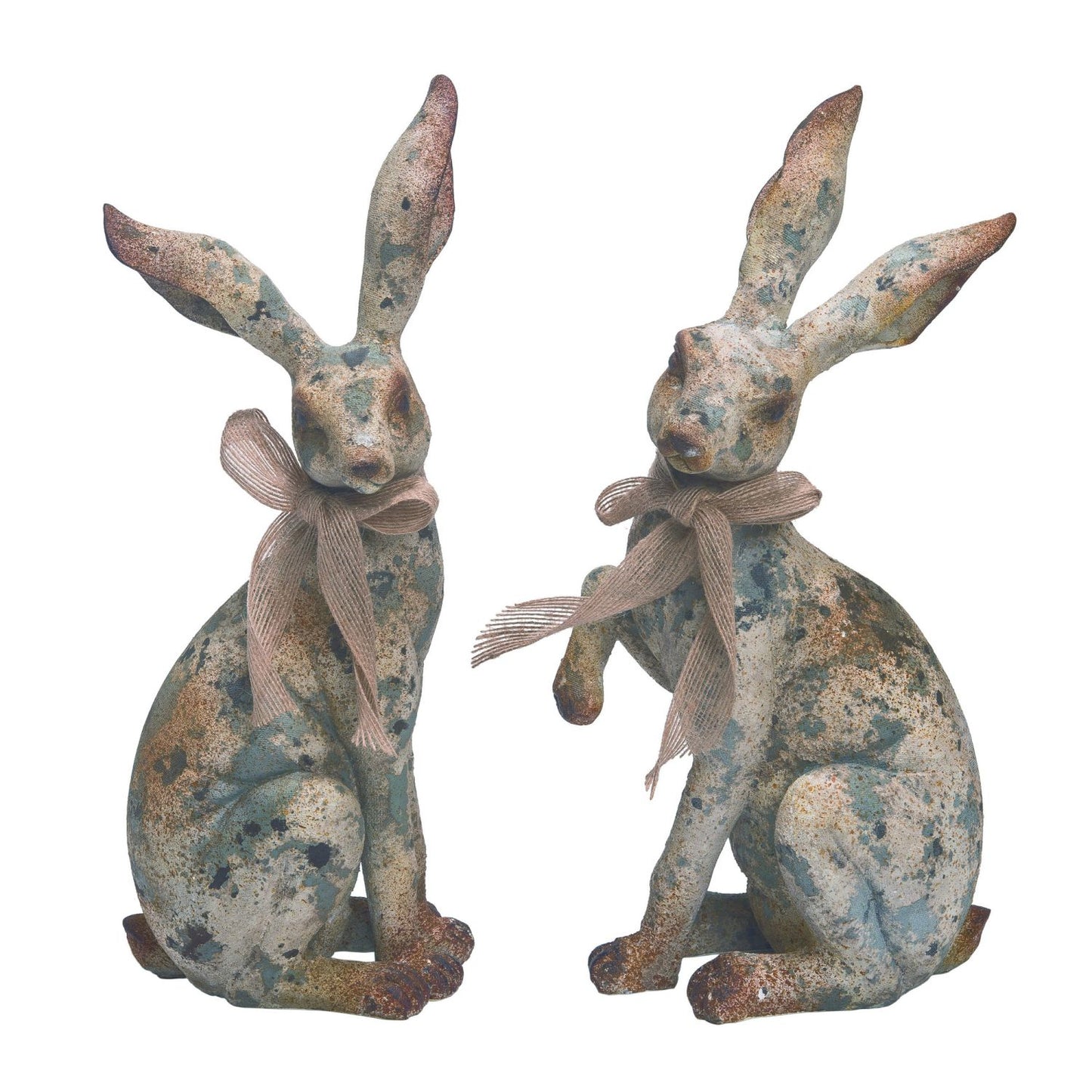 Transpac Resin Rustic Bunny With Bow, Set Of 2, Assortment