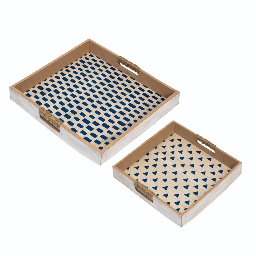 Transpac MDF Trays With Jute Wrapped Handles, Set Of 2