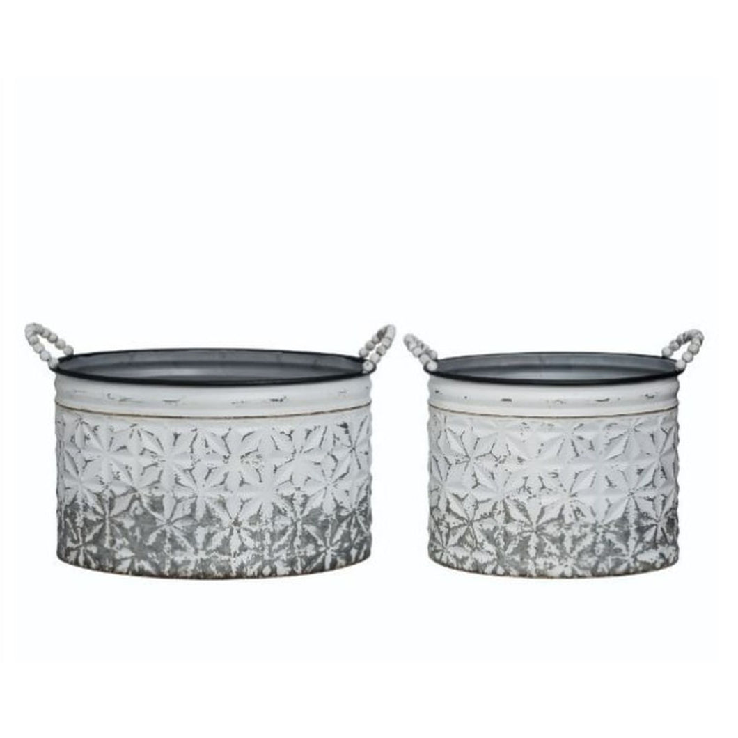 Transpac Metal White Planters With Drainage Hole, Set Of 2
