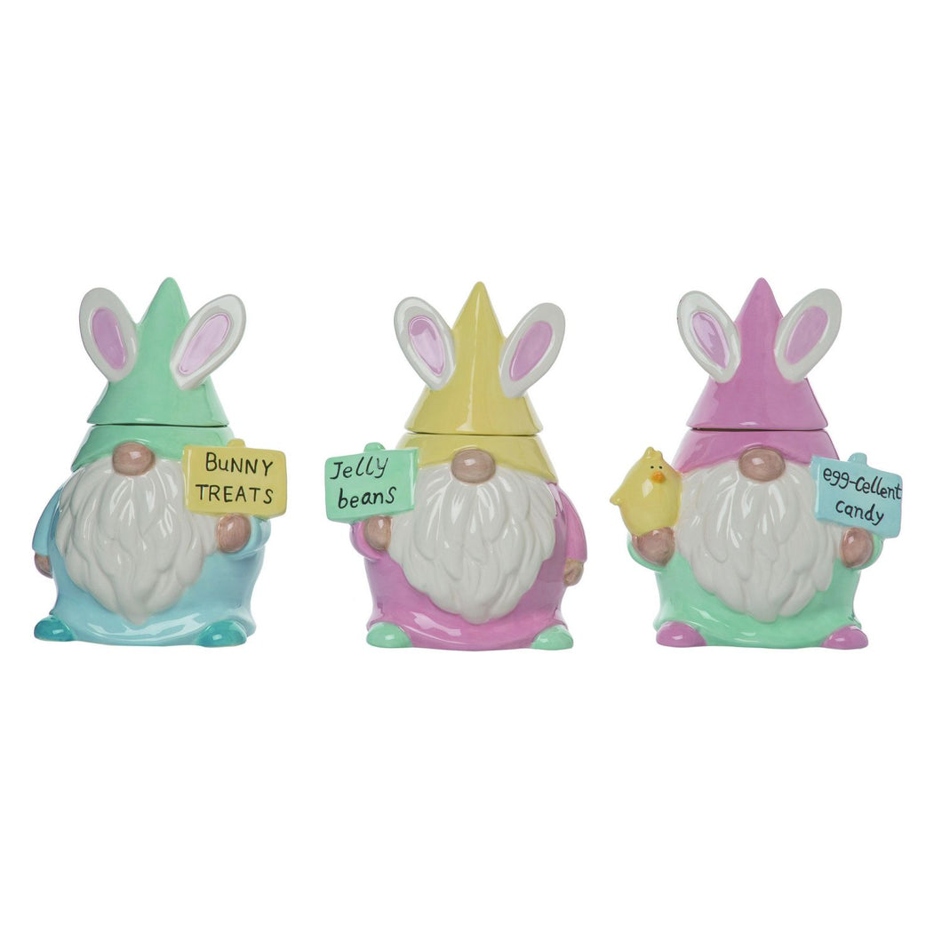 Transpac Dolomite Easter Gnome Mini Candy Jar, Set Of 3, Assortment