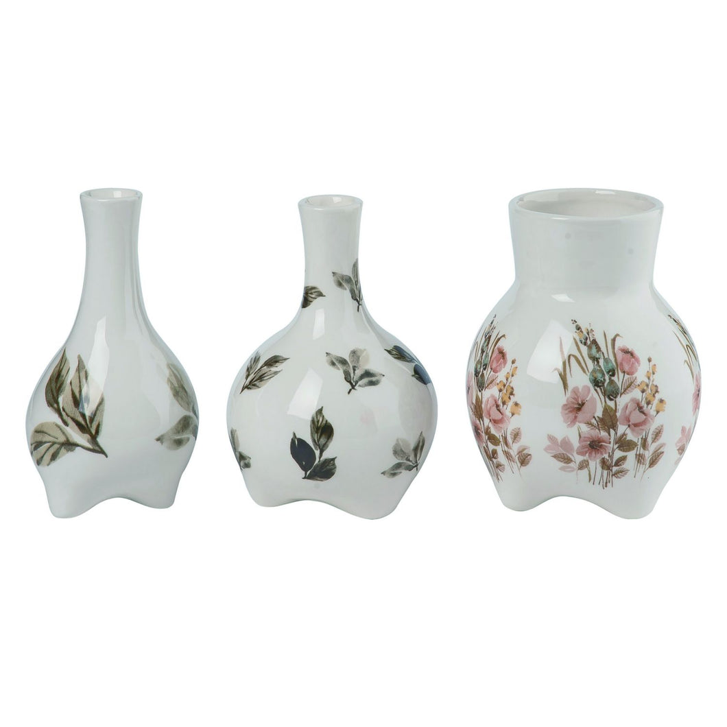 Transpac Large Dolomite Cottage Floral Footed Vase, Set Of 3, Assortment