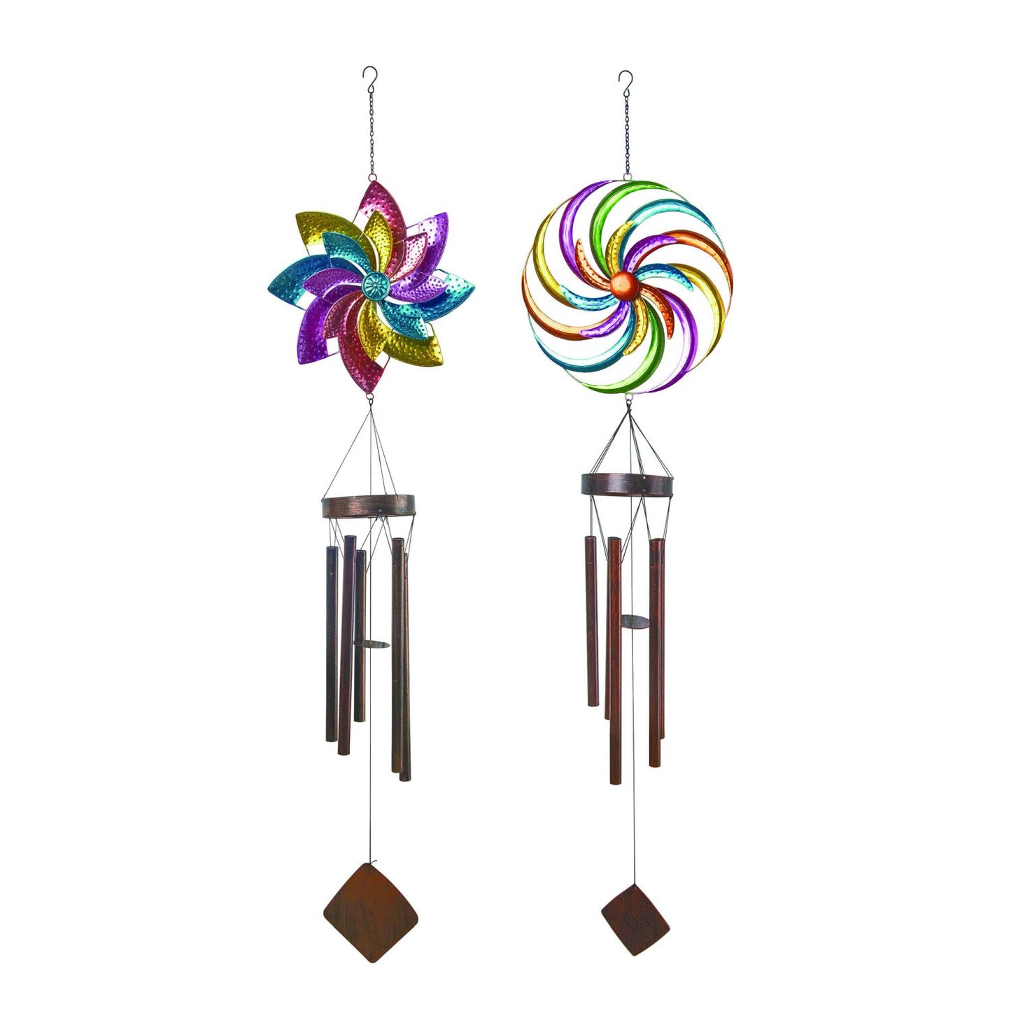 Transpac Metal Technicolor Spinner Chime, Set Of 2, Assortment