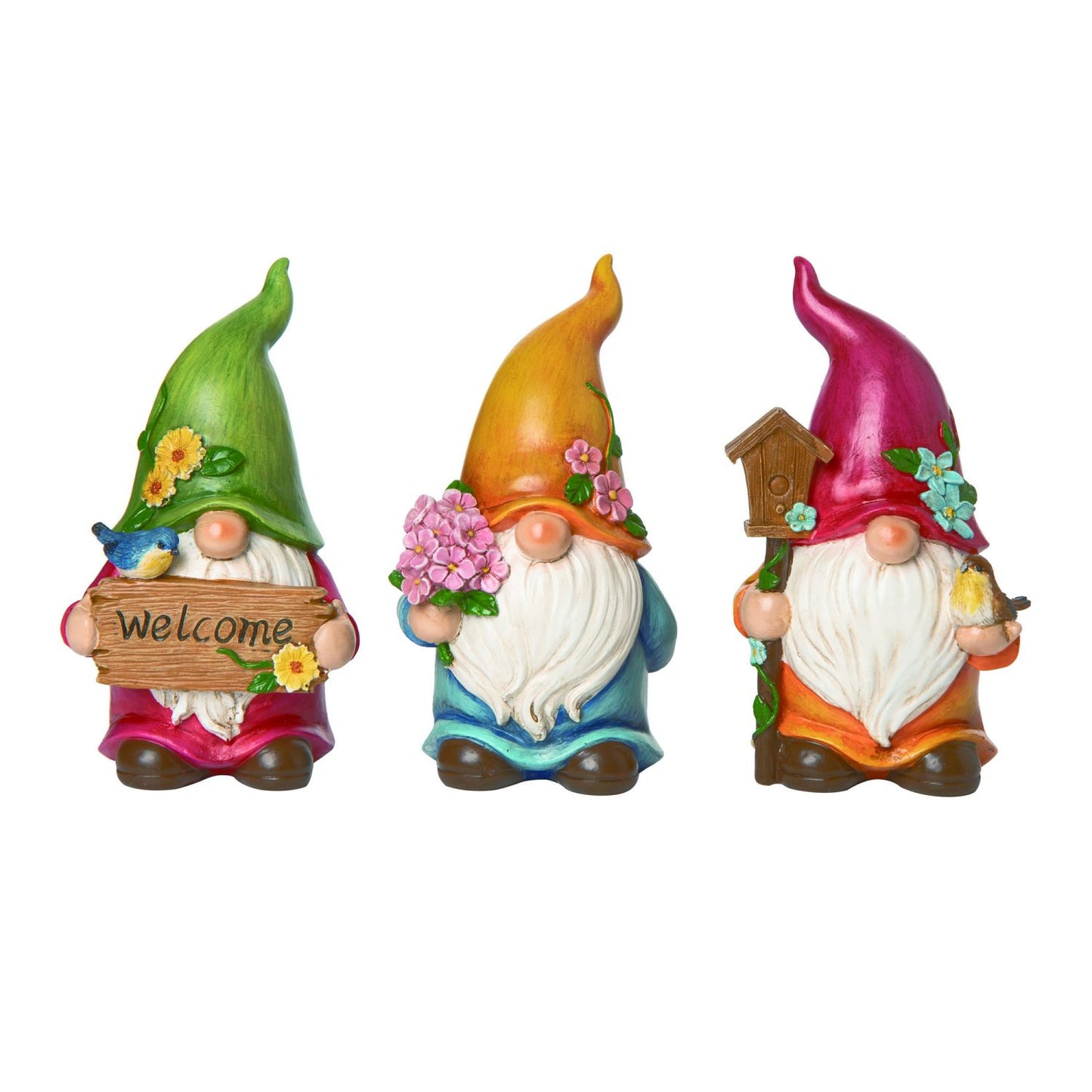 Transpac Resin Friendly Garden Gnome Figurine, Set Of 3, Assortment