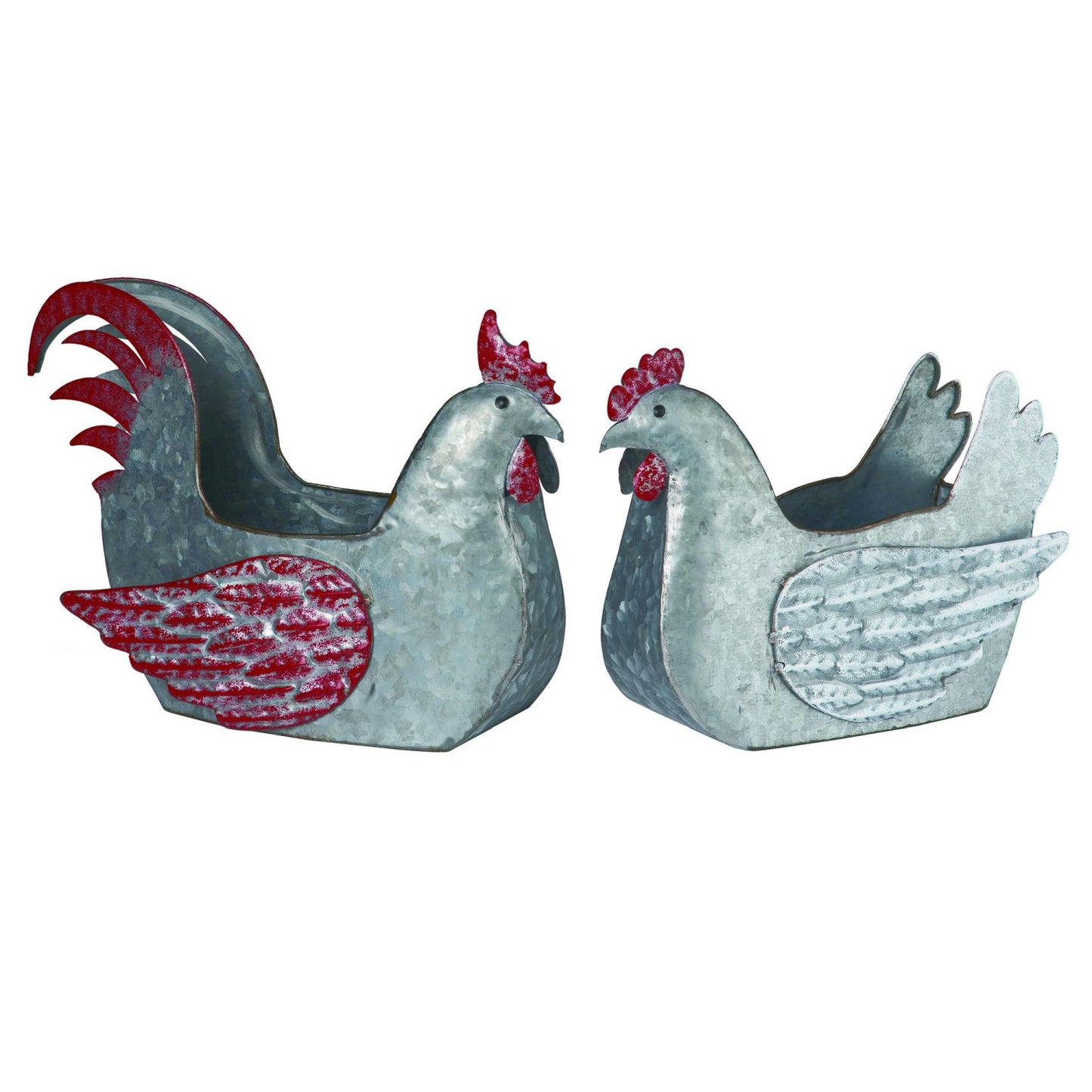 Transpac Metal Rooster & Hen Container, Set Of 2, Assortment