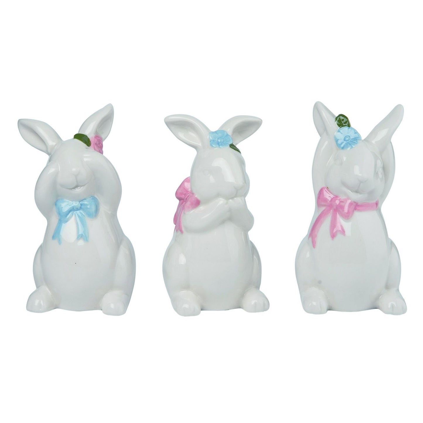 Transpac Ceramic Glazed Bunny Figurine, Set Of 3, Assortment
